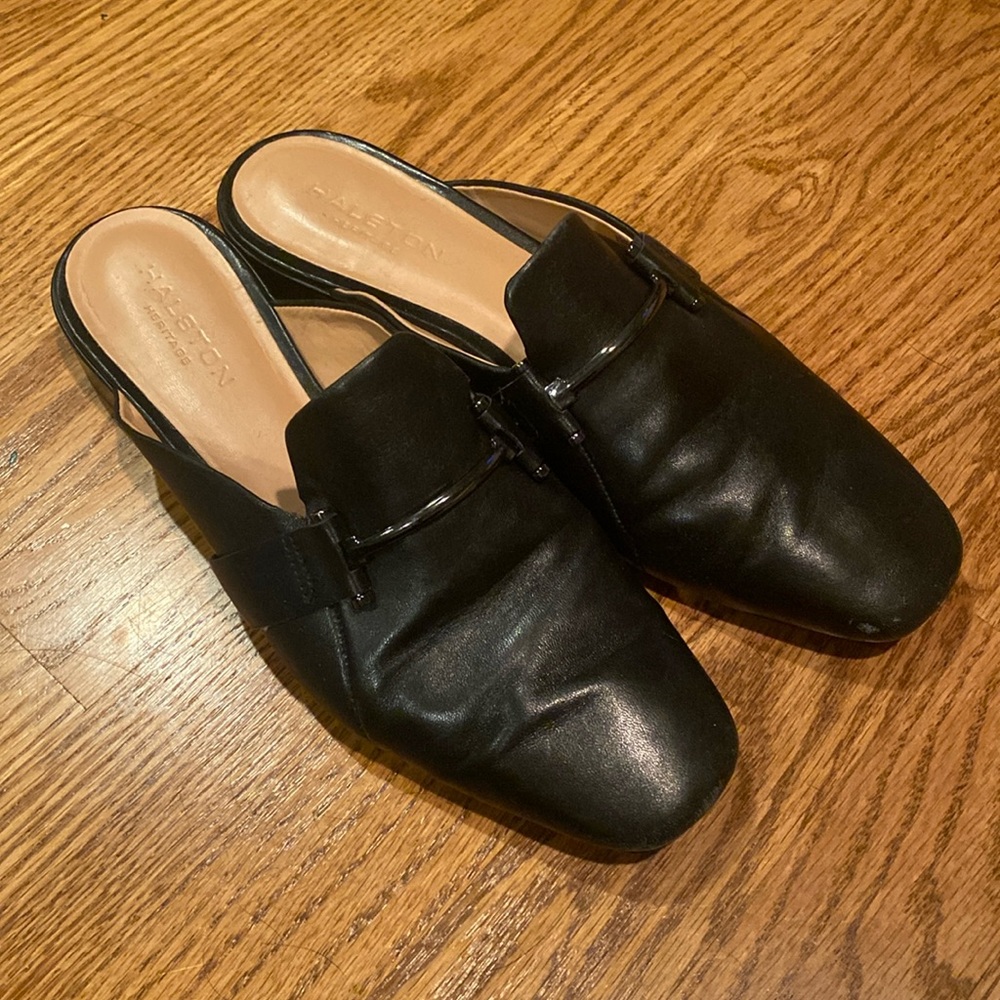 Halston Heritage black mule loafers